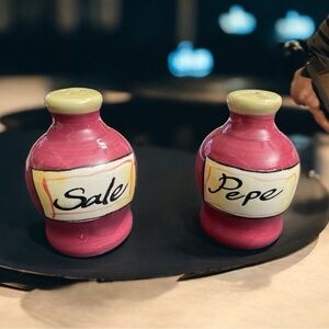 Vintage French Collectible Sale & Pepe Salt & Pepper Shaker Set pink jug shape
